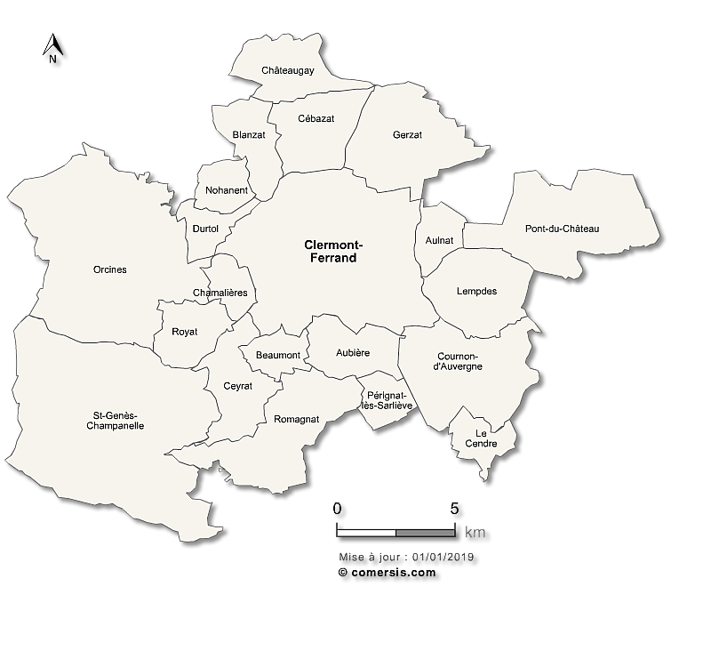 la carte des communes membres de Clermont Auvergne Métropole